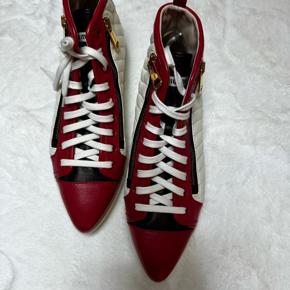 Miu Miu Red, Black, and off White Sneakers